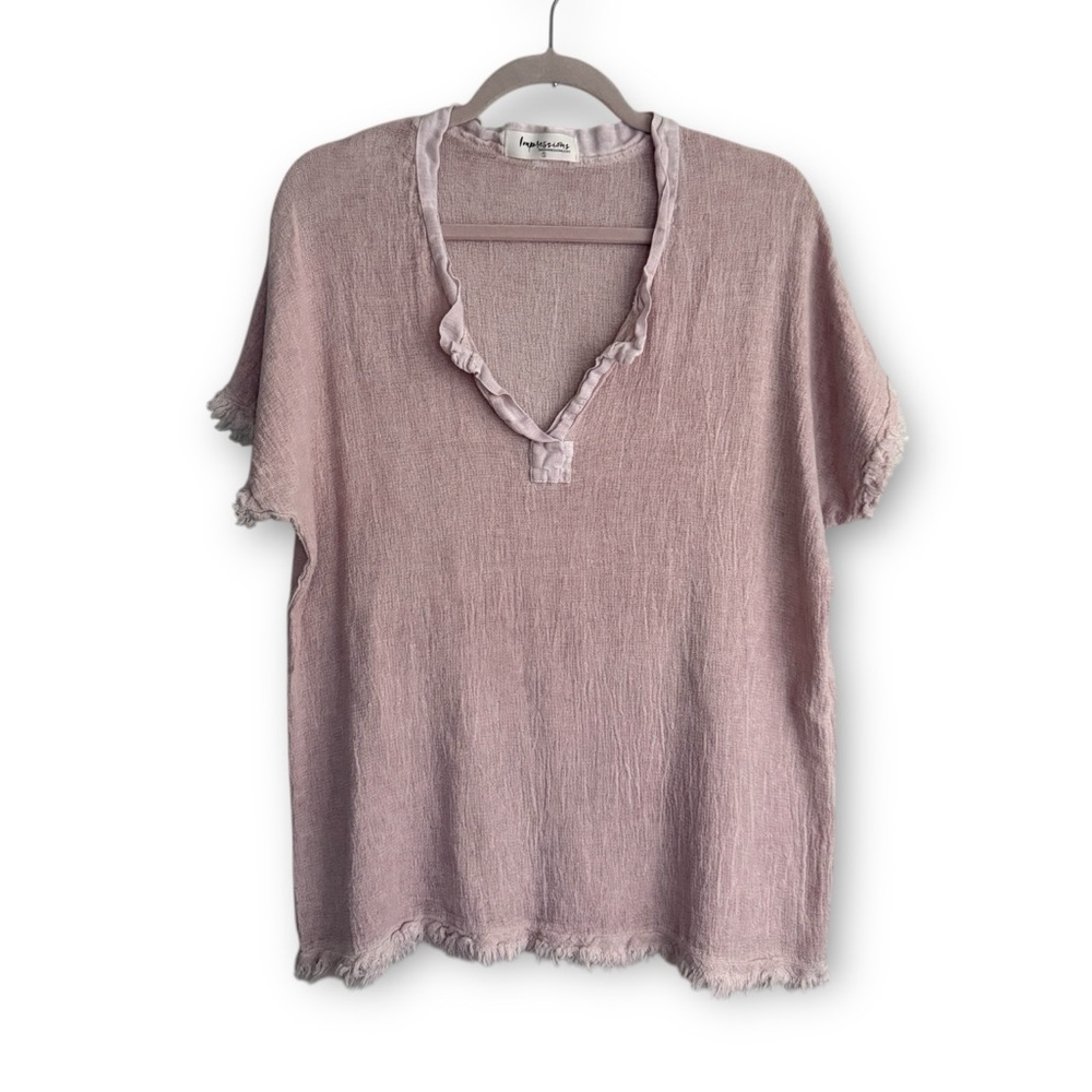 Impressions boho frayed linen blend v neck tunic/cover up